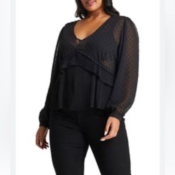 Estelle A semisheer bodice and sleeves meet ribbed
ruffles. Size 1X NWT - Picture 1 of 9